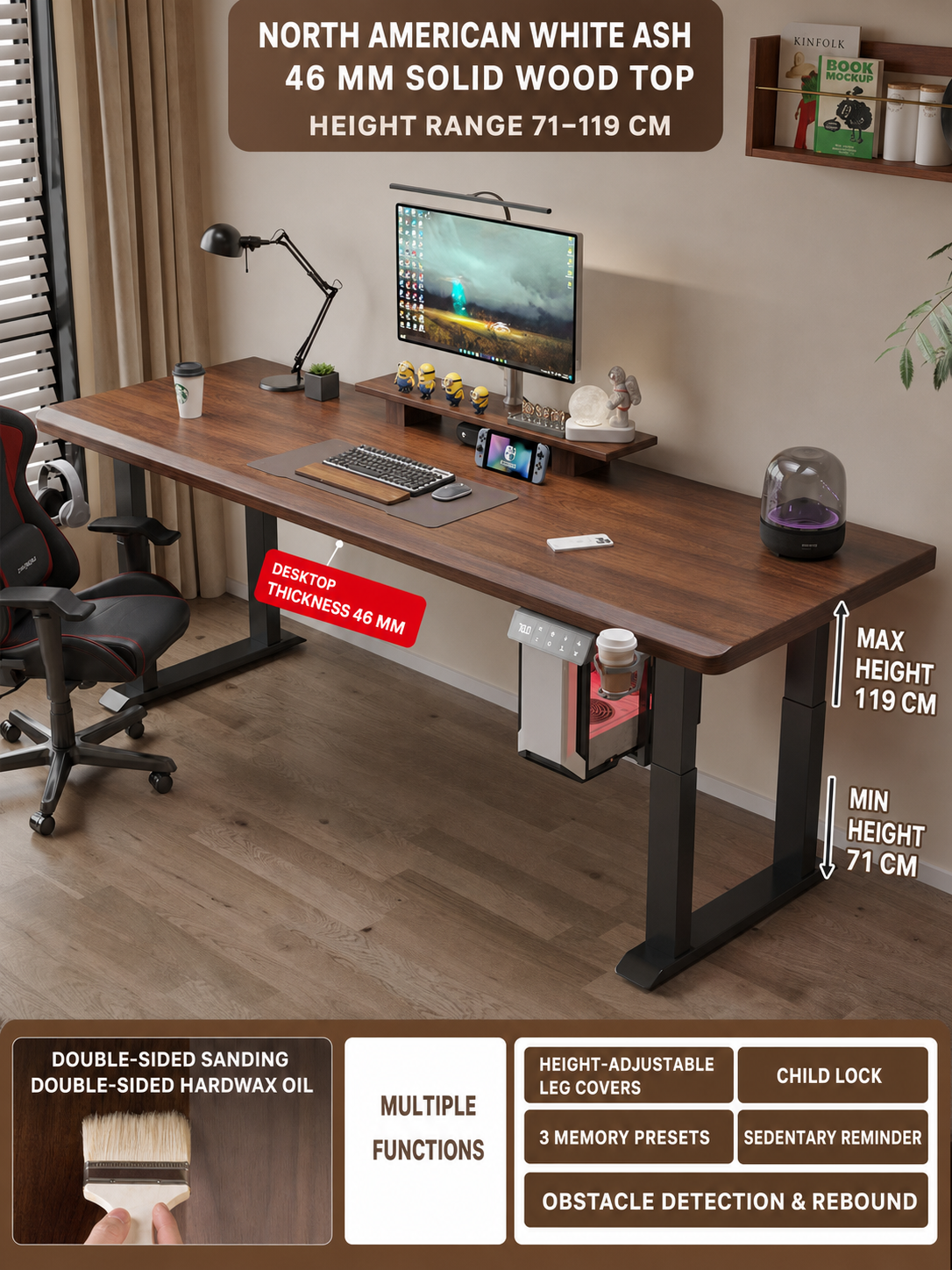 North American White Ash 46 mm two-stage desk