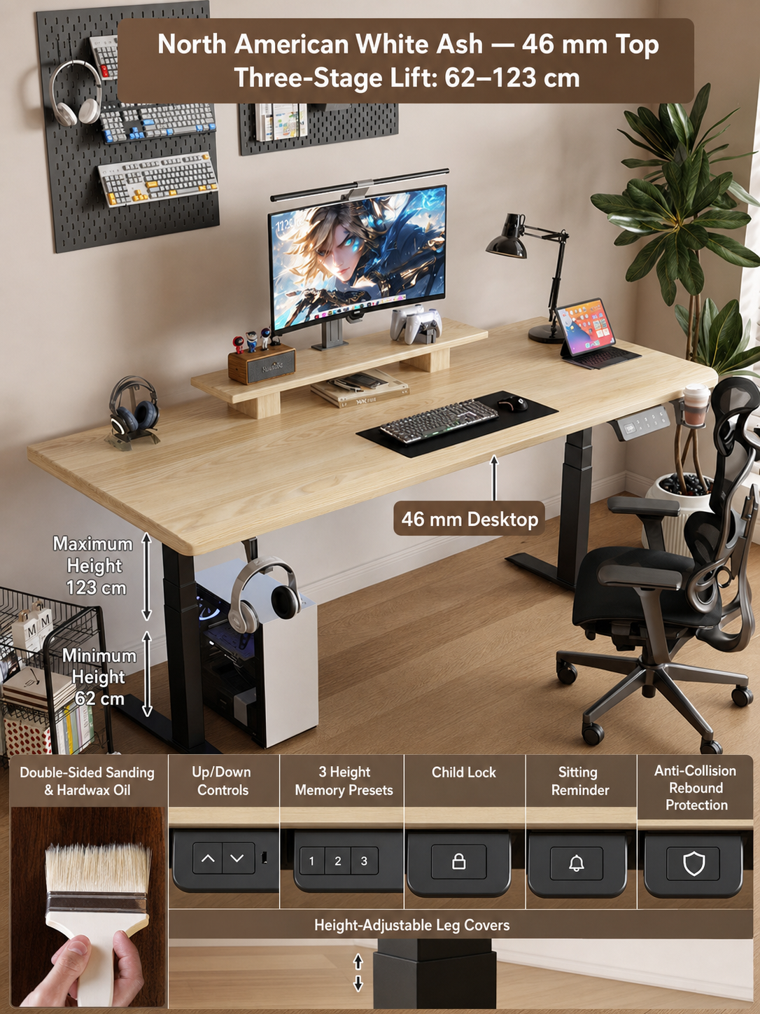 North American White Ash 46 mm three-stage desk