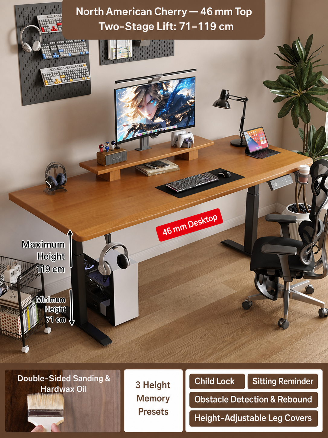 North American Cherry 46 mm two-stage desk