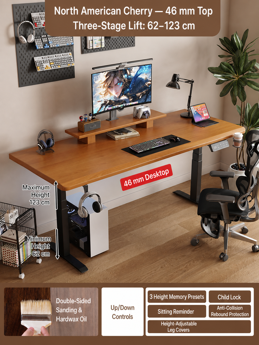 North American Cherry 46 mm three-stage desk