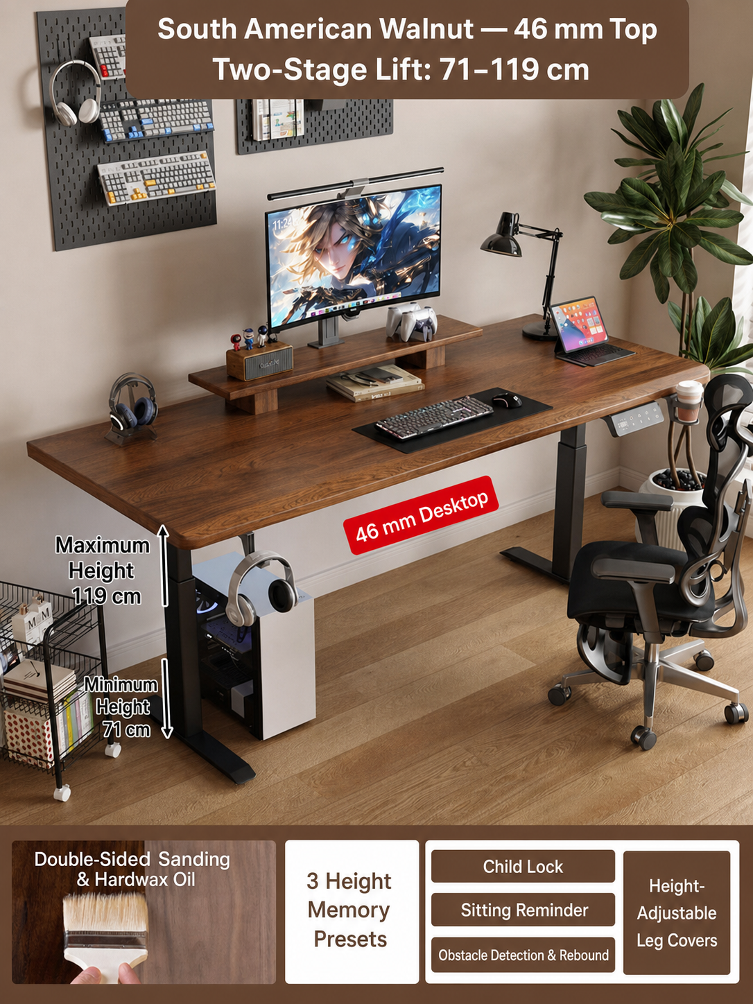 South American Walnut 46 mm two-stage desk
