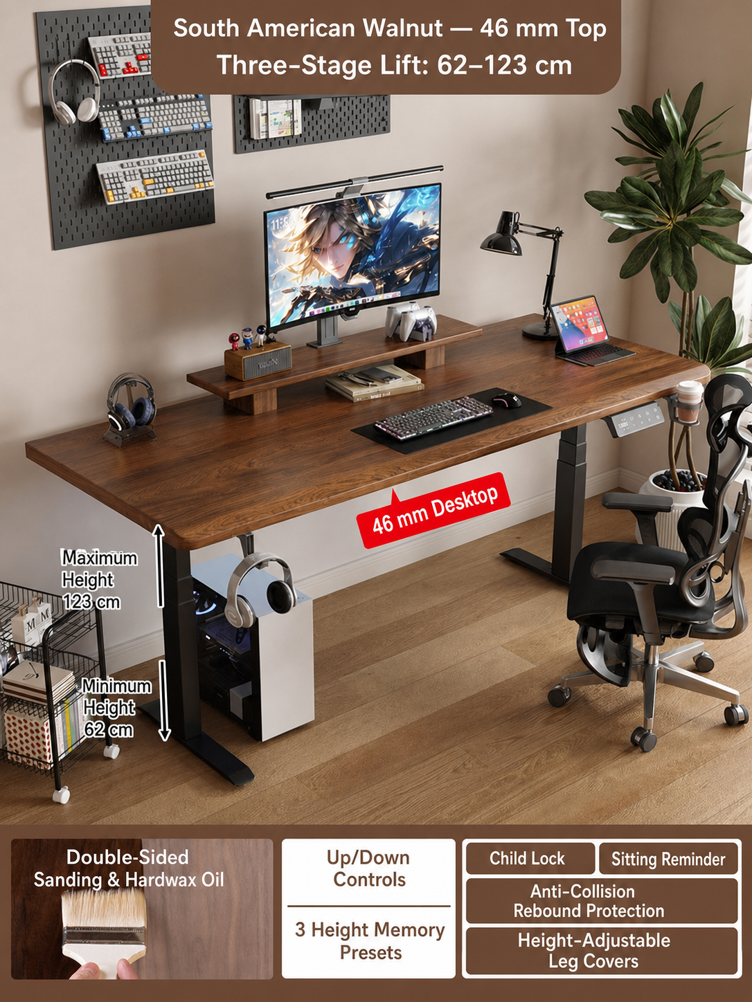 South American Walnut 46 mm three-stage desk