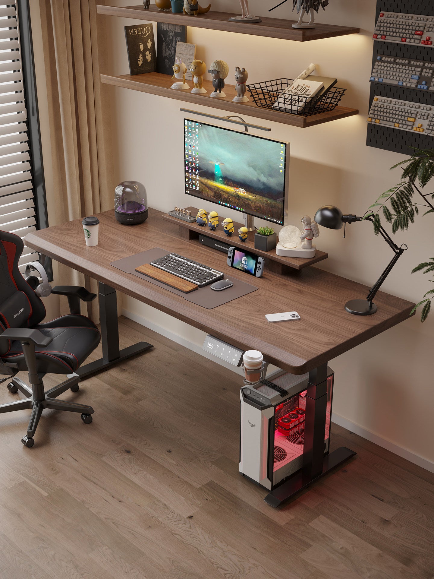 Solid wood dual-motor standing desk in home office