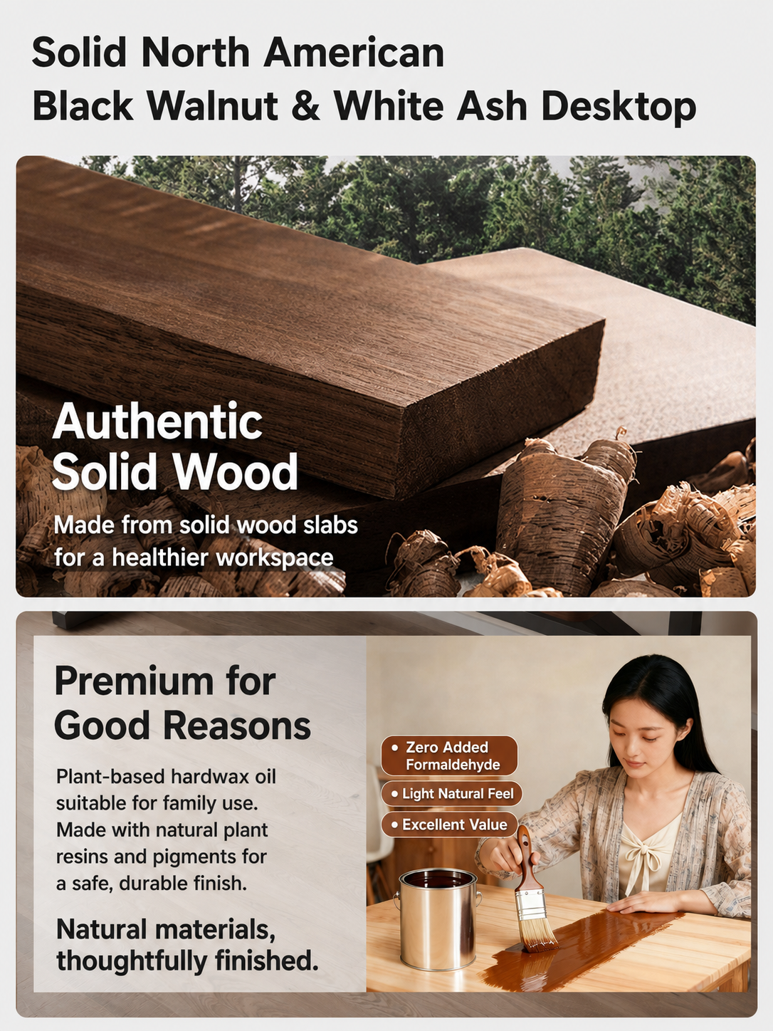 Solid wood desktop materials and hardwax oil finish