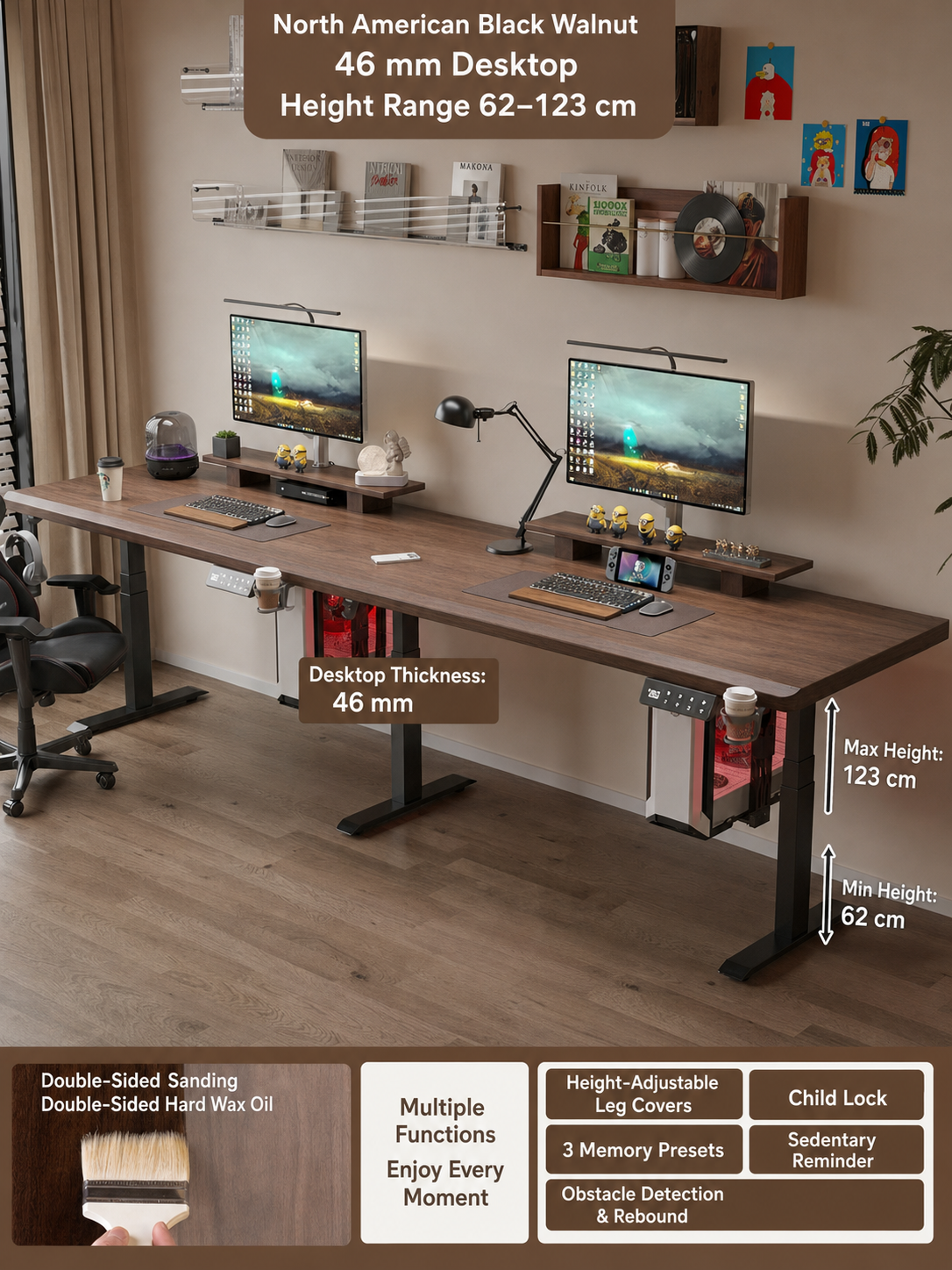 North American Black Walnut / 46 mm / Triple Motor