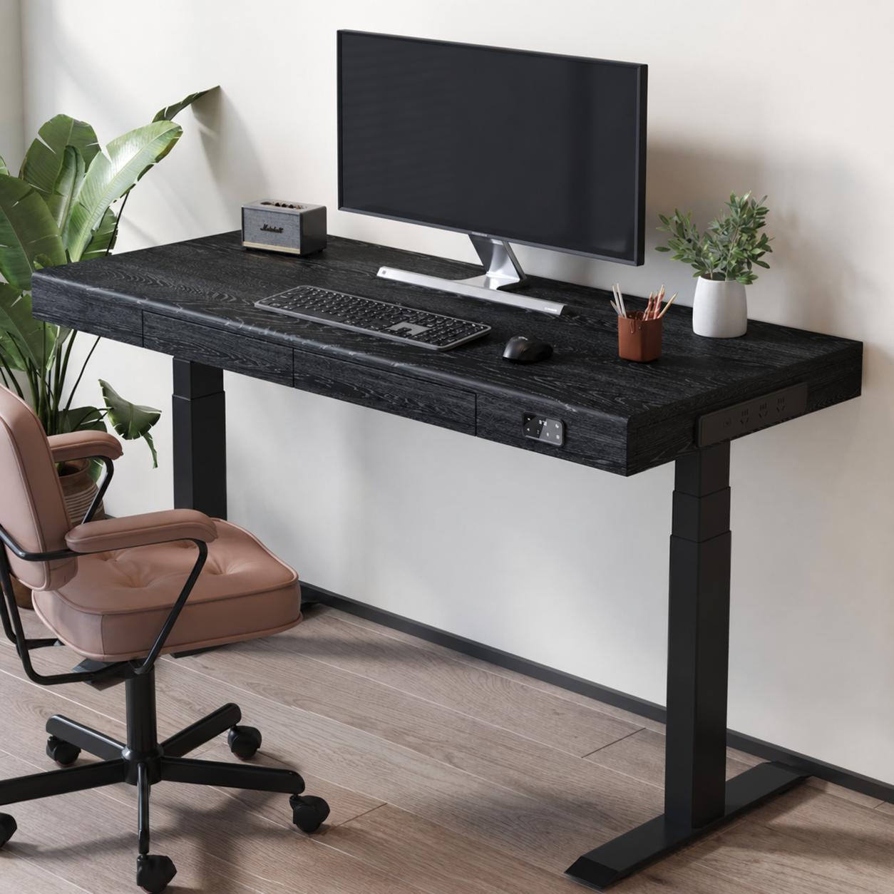 Black-finished North American red oak desktop