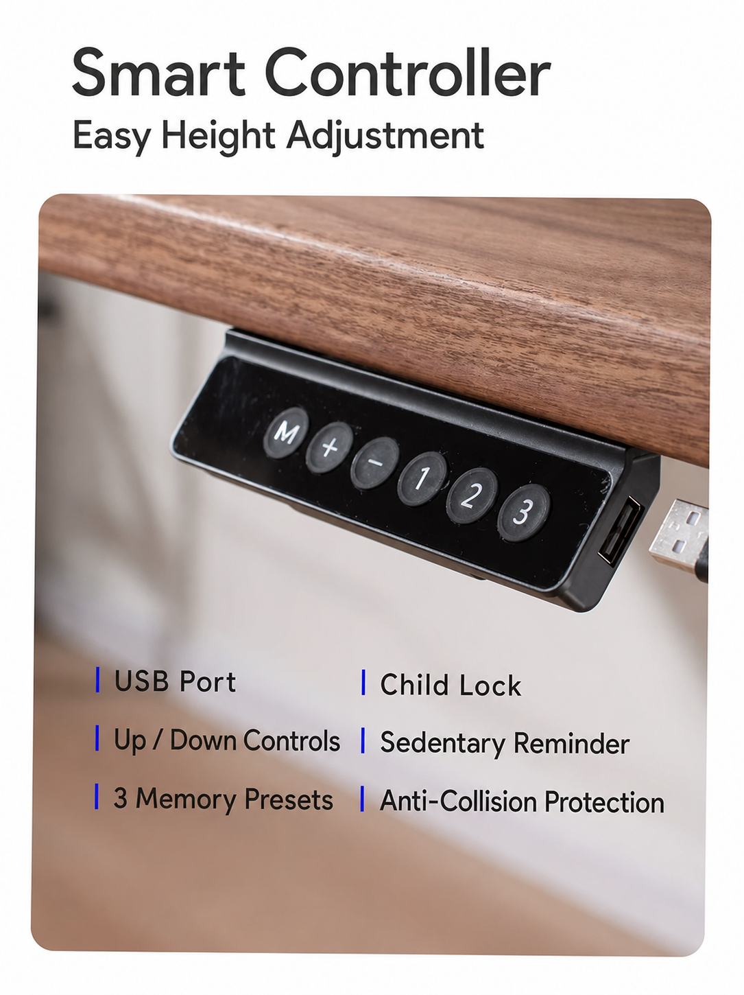 Smart controller with memory presets child lock reminder USB and safety protection