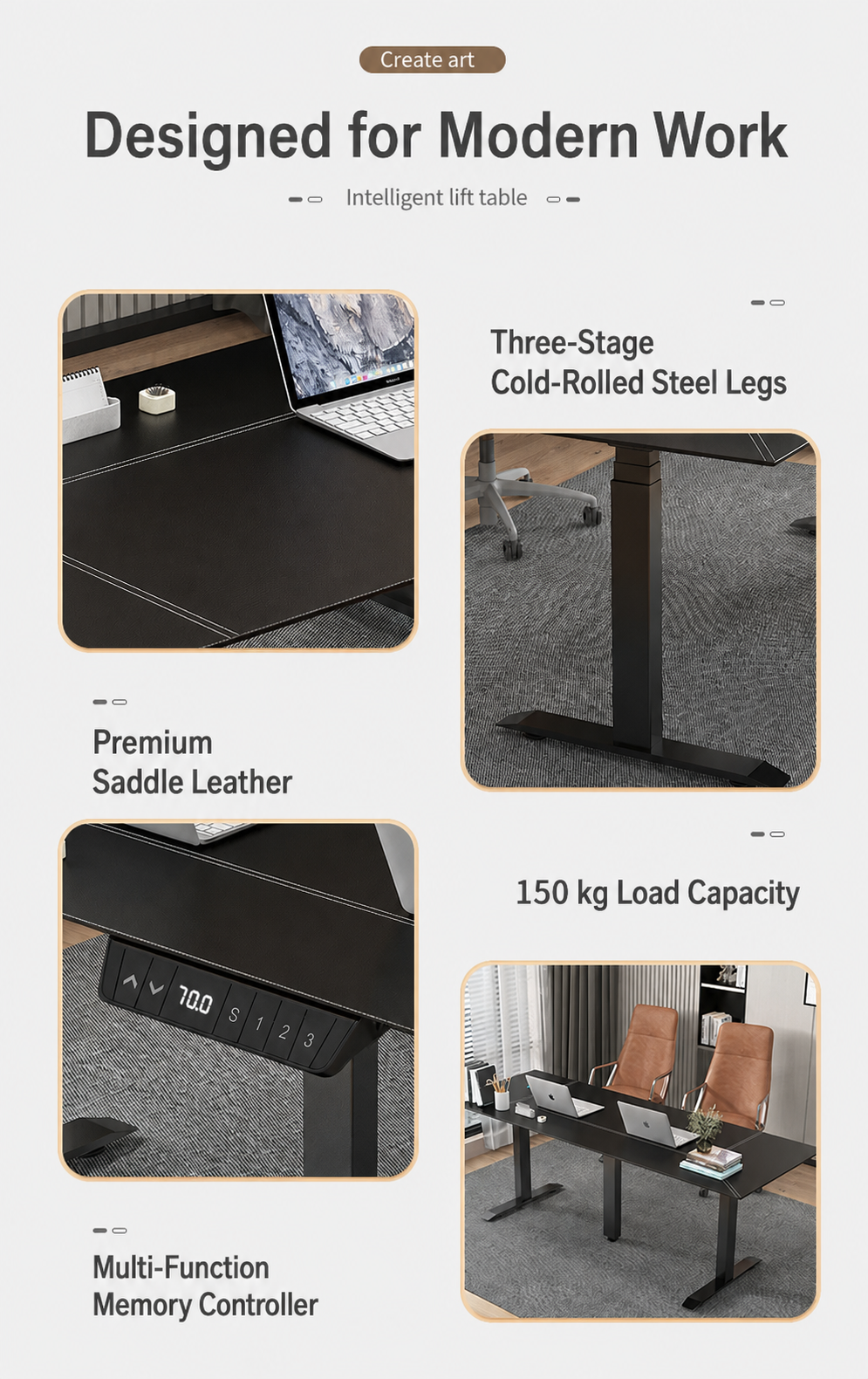 Three-motor standing desk feature overview