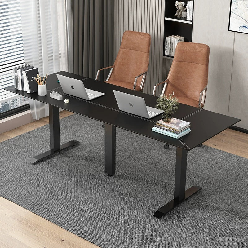 Saddle leather desktop three-motor standing desk configuration