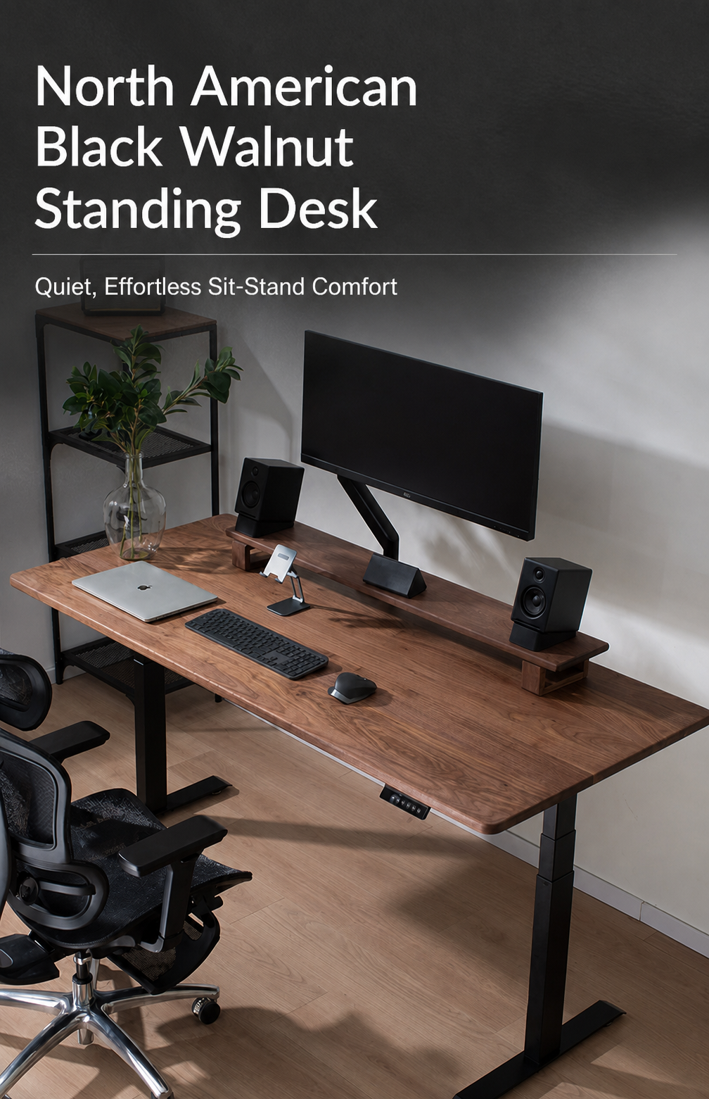 Solid Black Walnut Electric Standing Desk - Dual or Four Motor feature 01