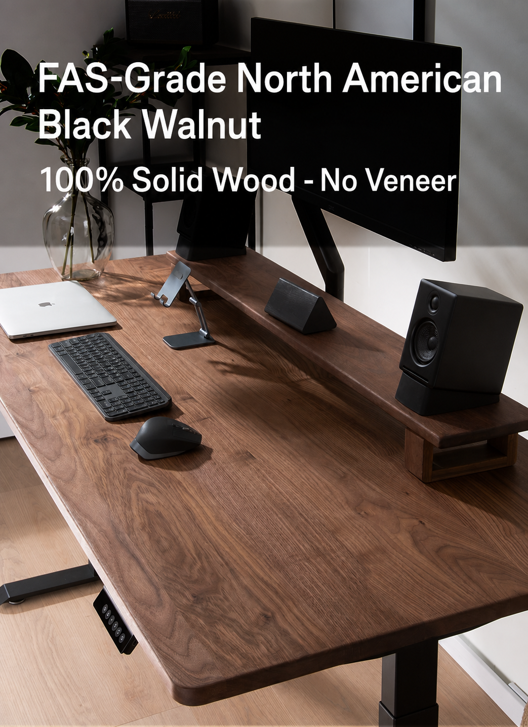 Solid Black Walnut Electric Standing Desk - Dual or Four Motor feature 02