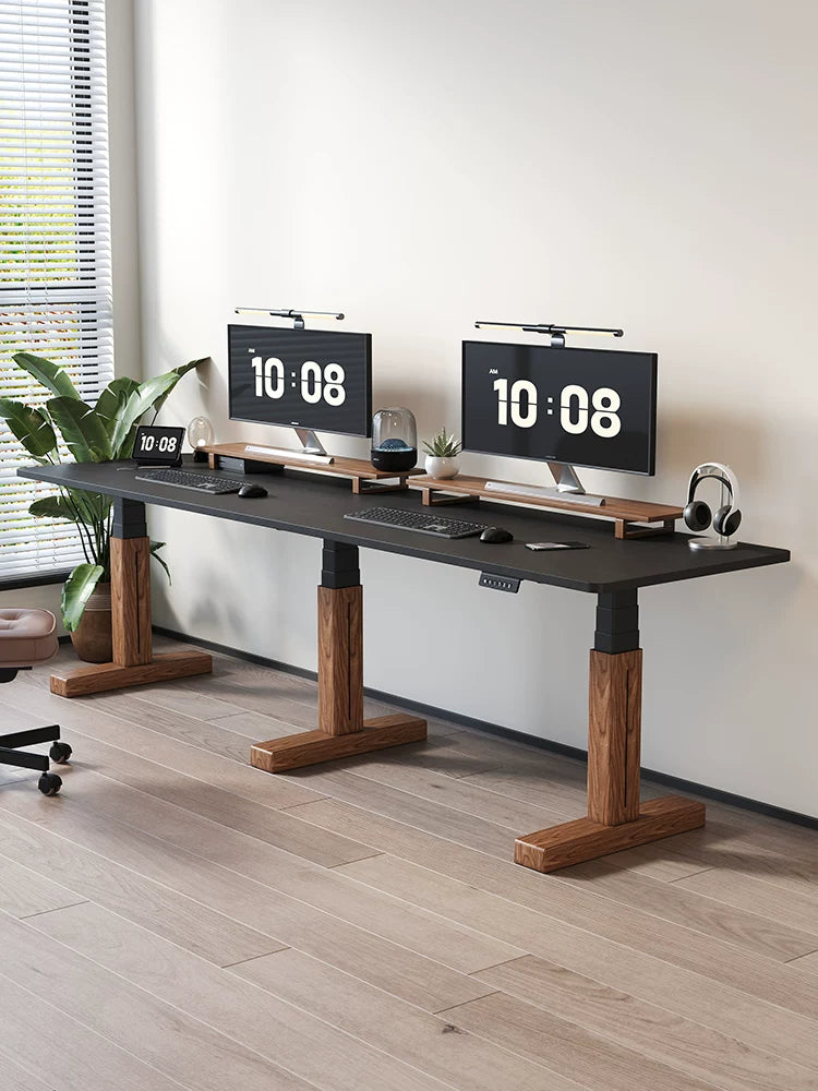 Extra-Wide Triple-Motor Standing Desk with Wood-Accent Legs with wood-accent lift legs