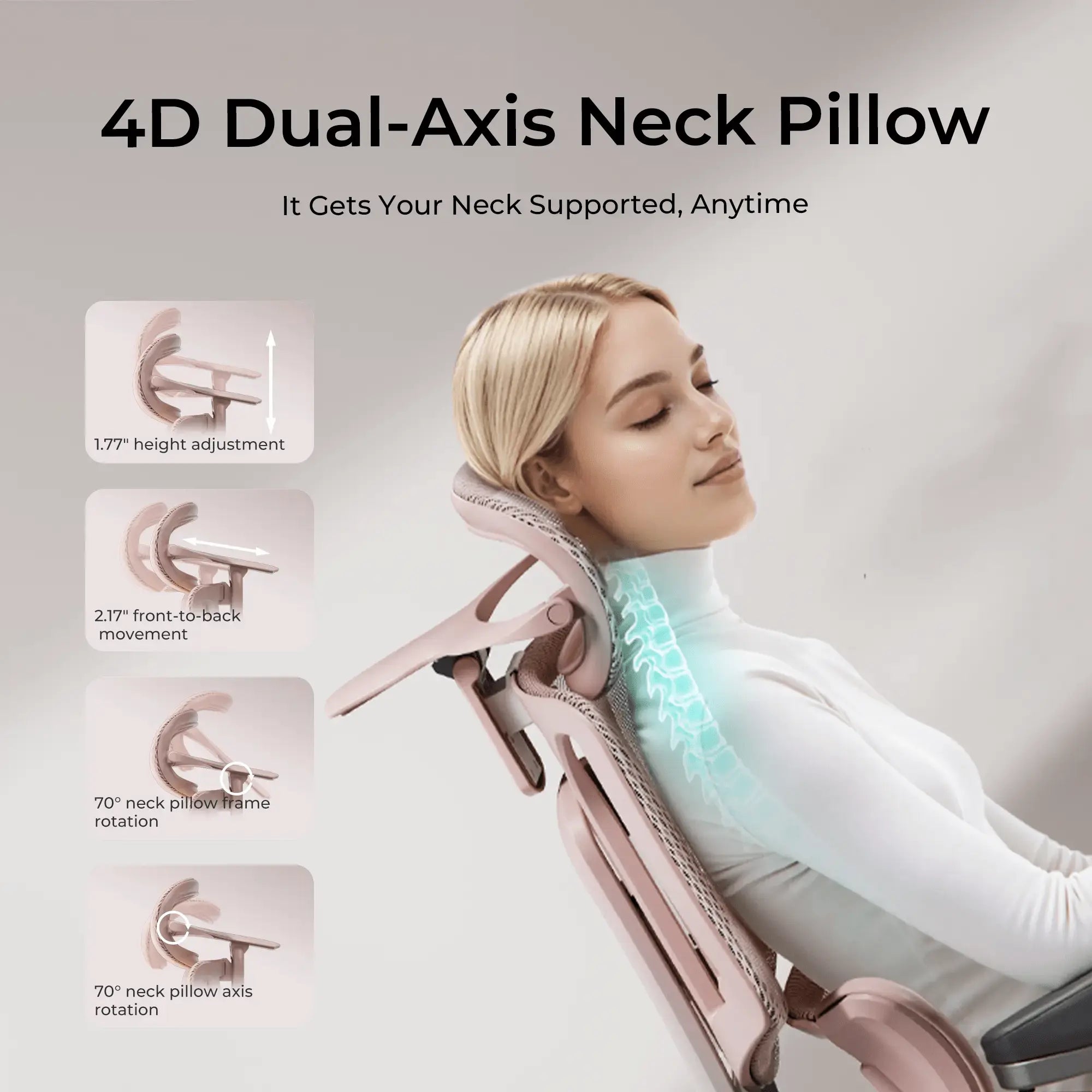 Pink ergonomic office chair showing fully adjustable armrests for personalized arm and wrist alignment.