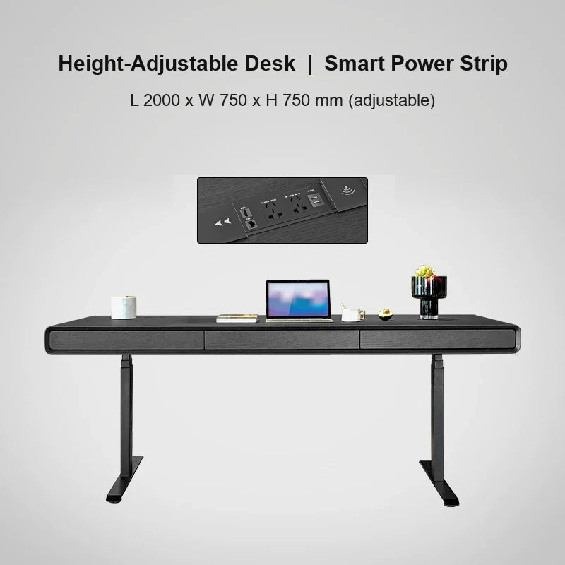 black oak electric standing desk with smart power strip 2000 x 750 x 750 mm