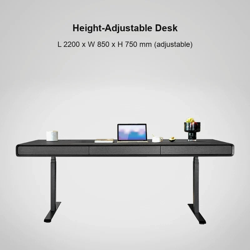 black oak standard electric standing desk 2200 x 850 x 750 mm