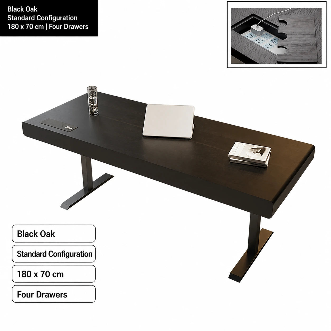 black oak electric standing desk standard configuration 180 x 70 cm
