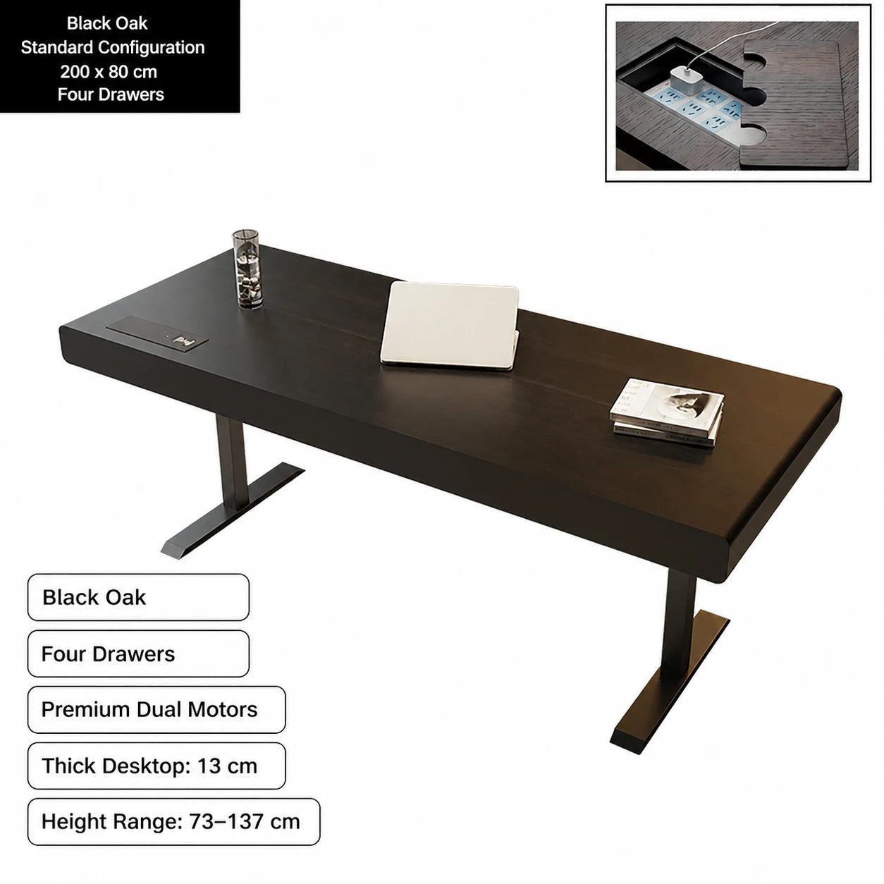 black oak electric standing desk standard configuration 200 x 80 cm