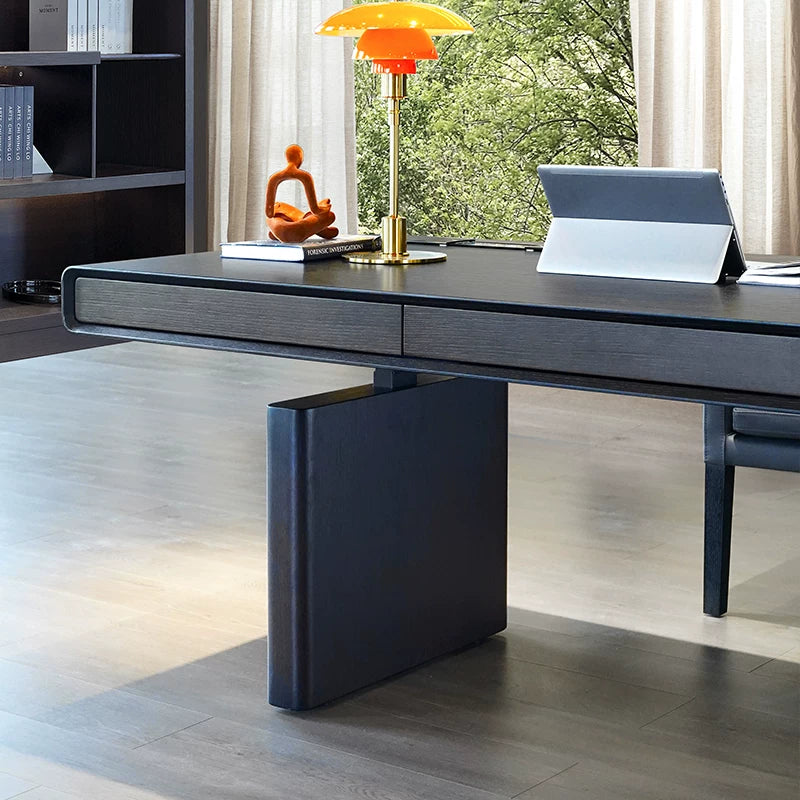 black oak standing desk drawer and leg detail