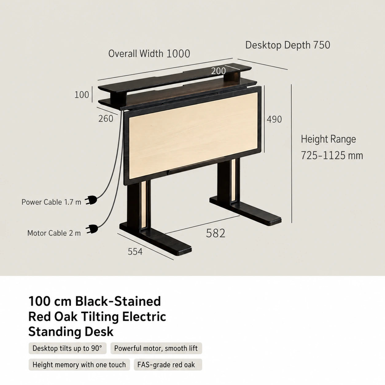 100 cm black-stained red oak tilting electric standing desk dimensions