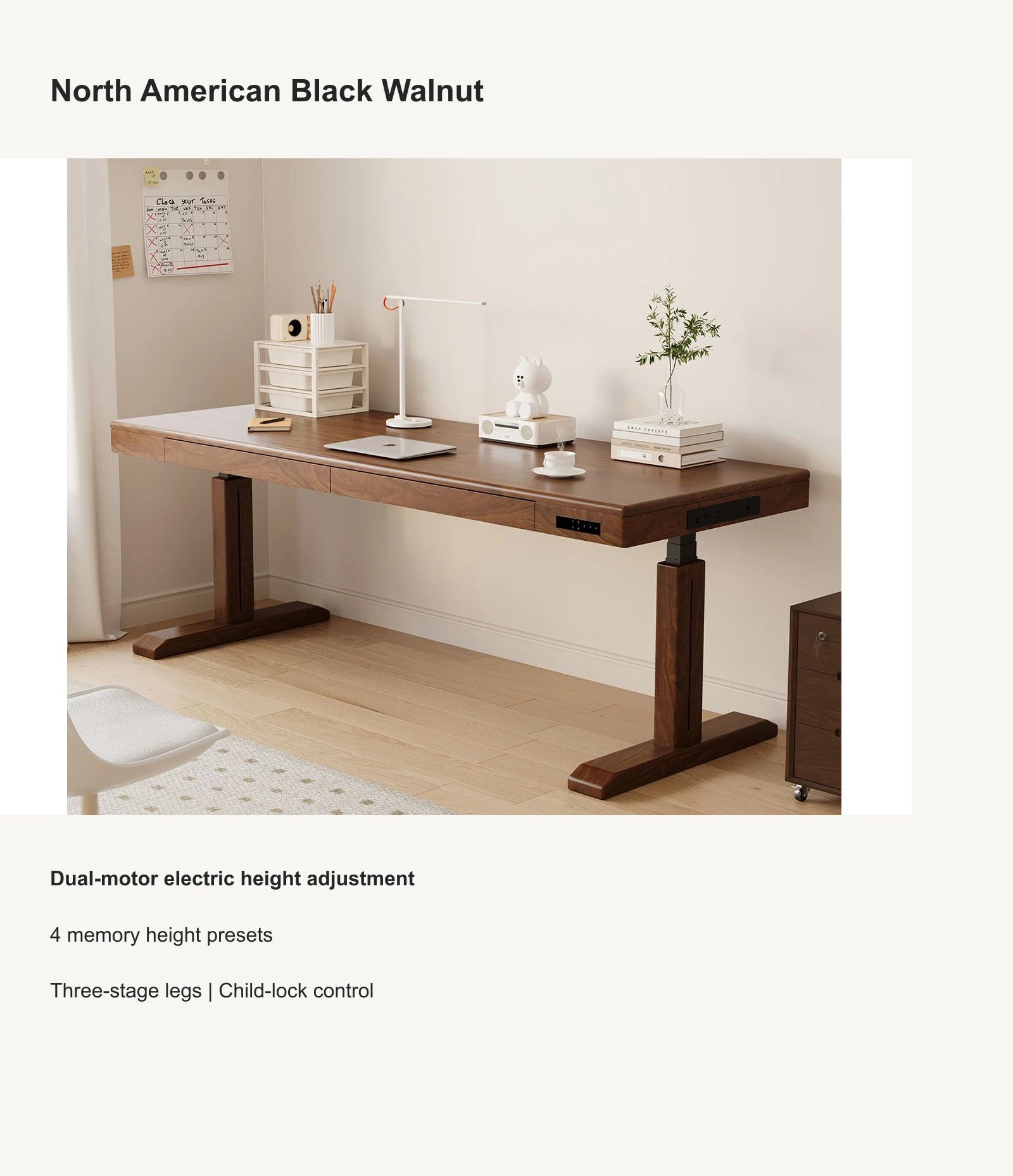 North American black walnut electric standing desk