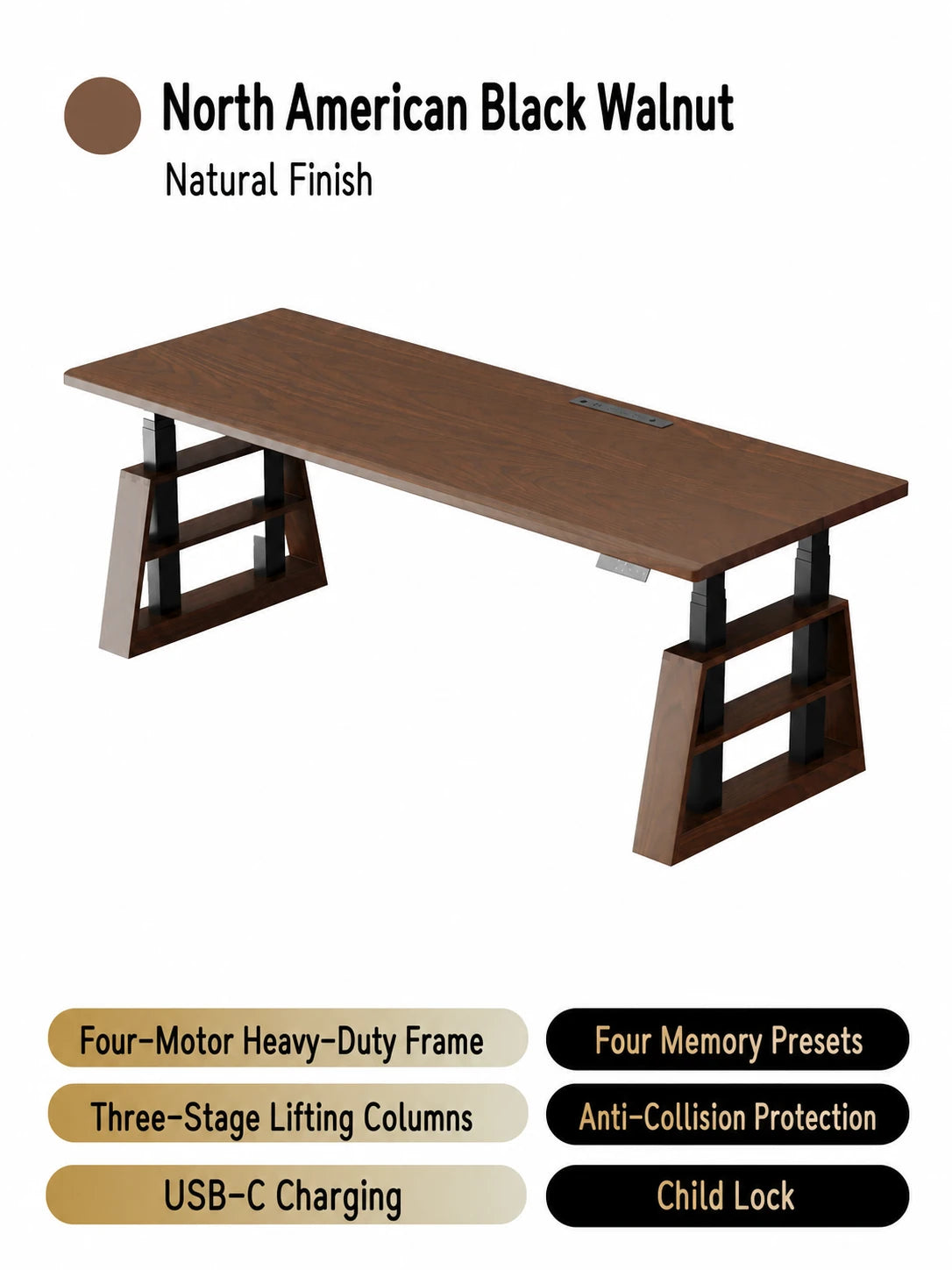 North American black walnut four-motor electric standing desk