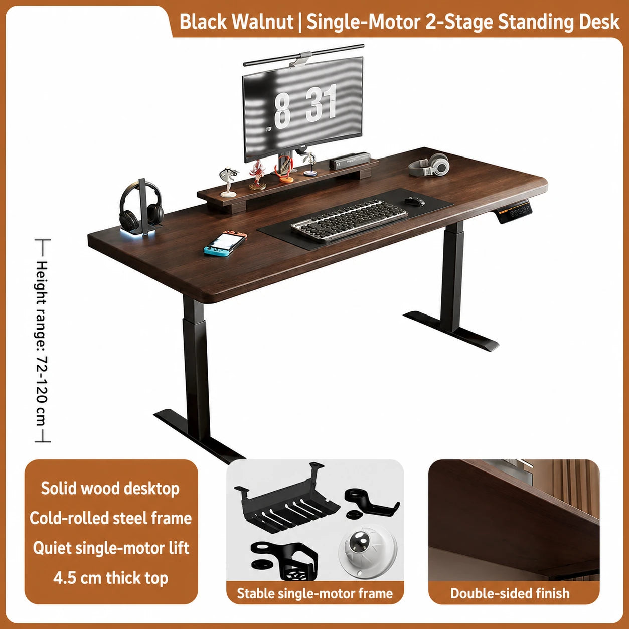 Black walnut solid wood single-motor two-stage electric standing desk