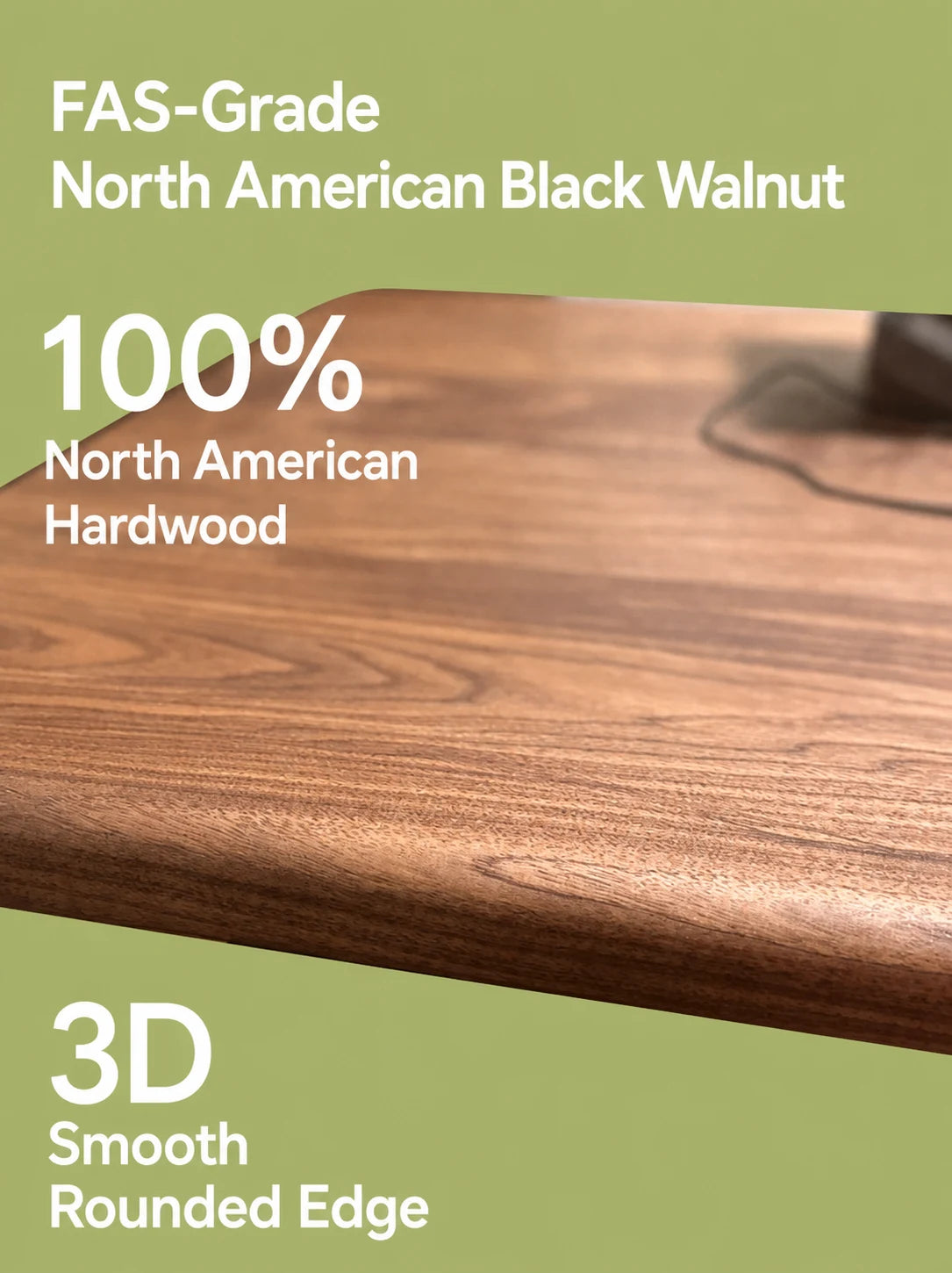 FAS-grade North American black walnut standing desk with smooth rounded edge