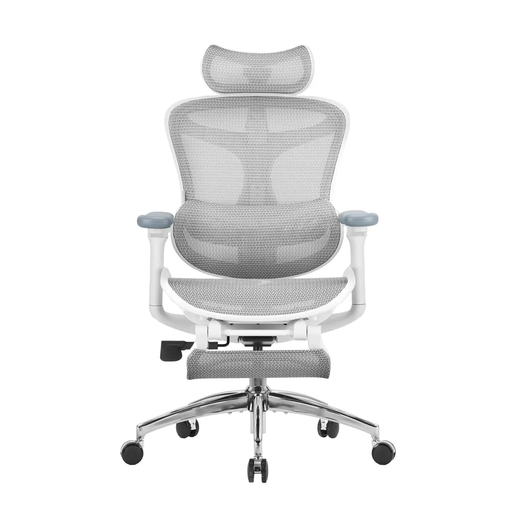 Gray mesh ergonomic office chair with dynamic lumbar support to prevent back pain for WFH users.