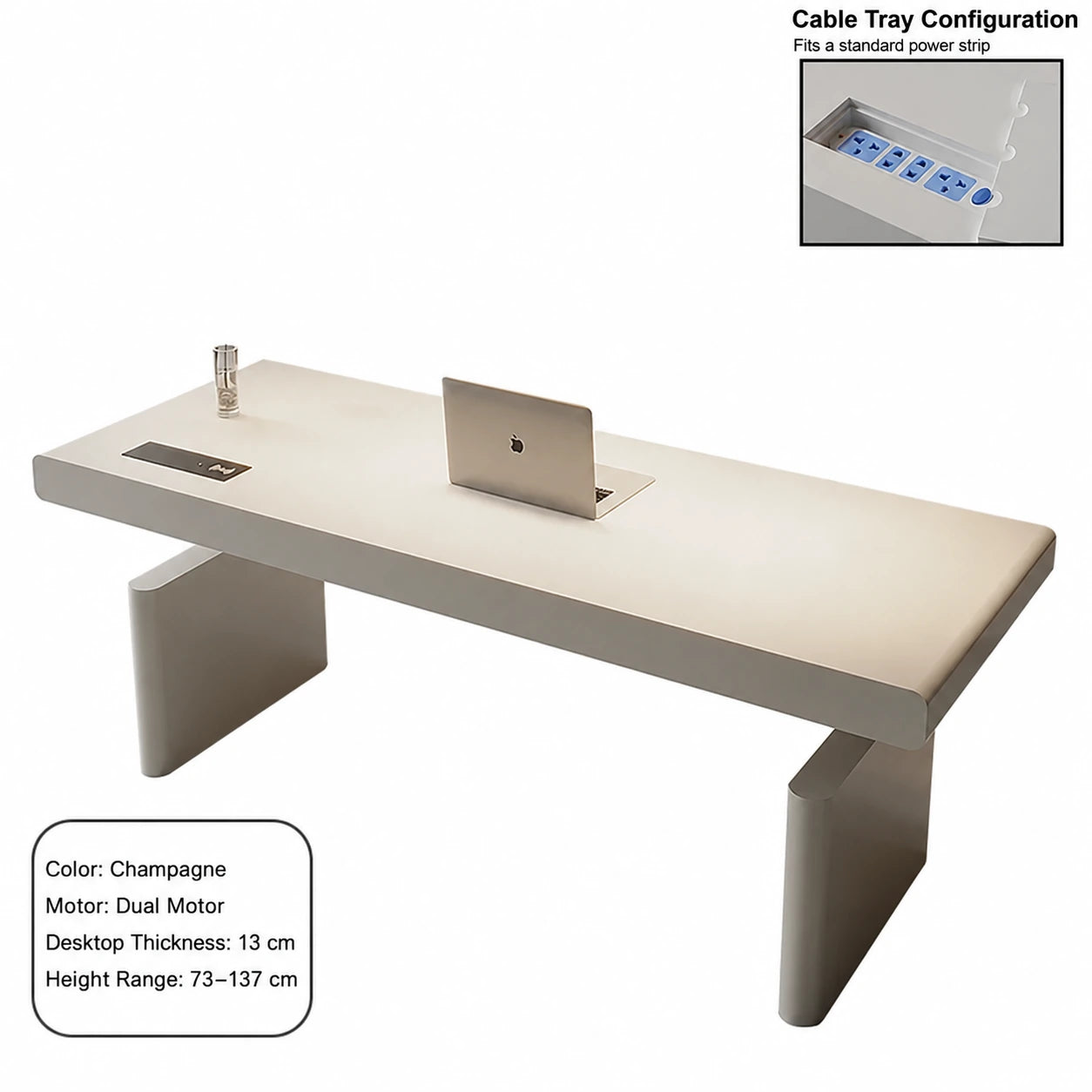 champagne dual motor electric standing desk with integrated cable tray