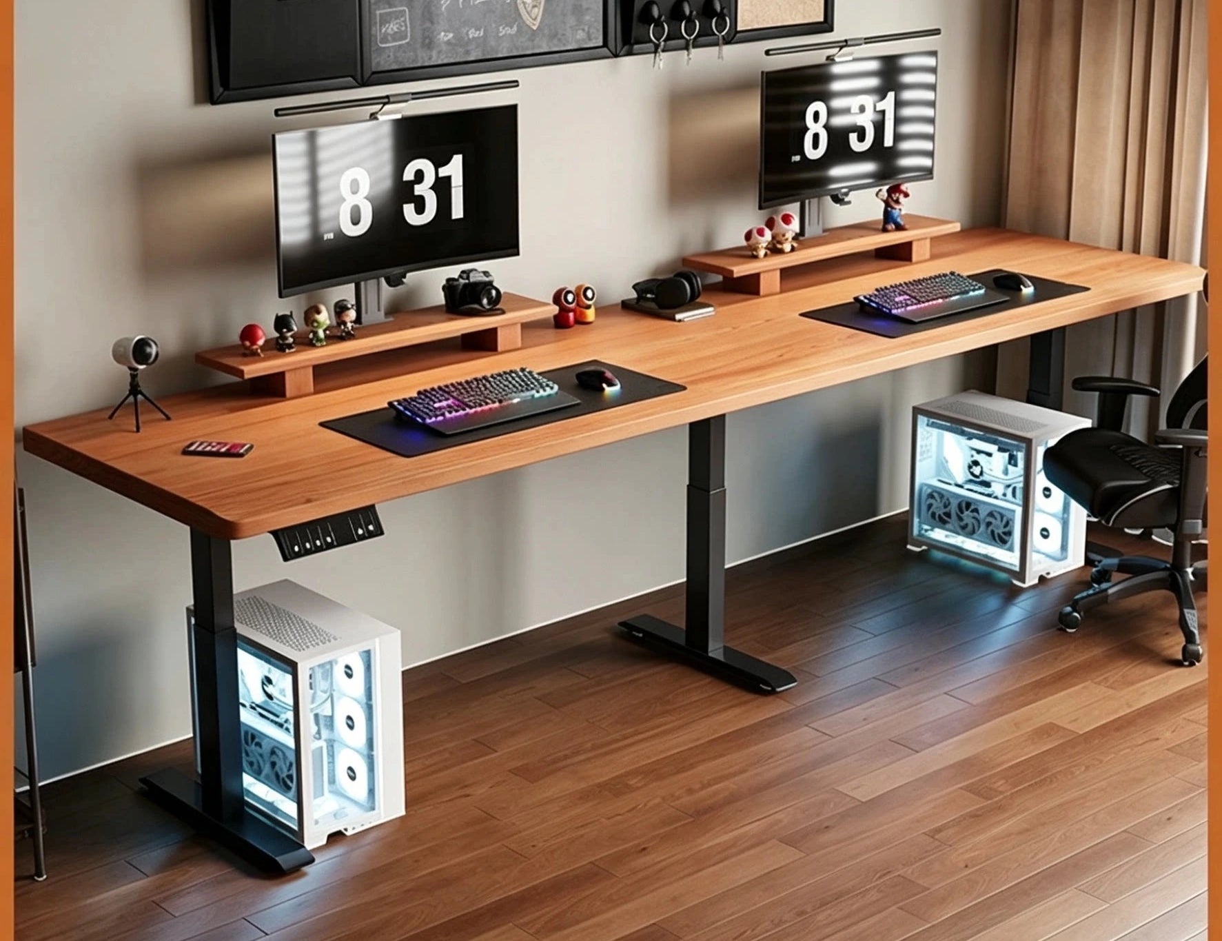 North American cherry two person electric standing desk with 2.7 cm solid wood desktop