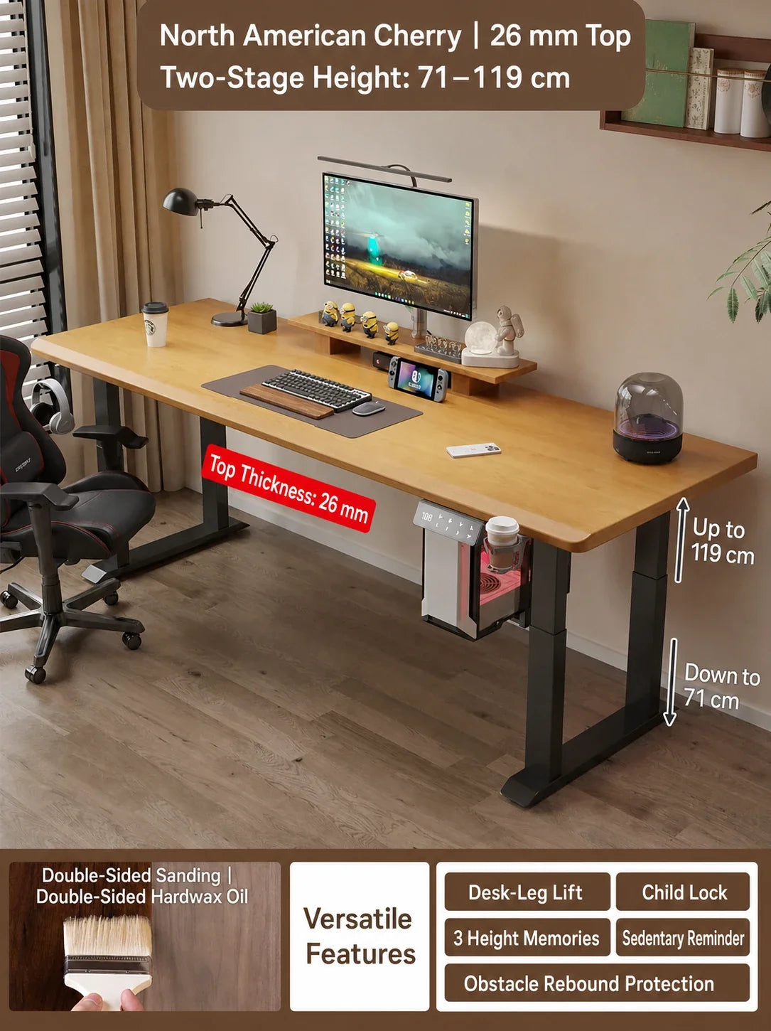 north american cherry 26 mm standing desk desktop option