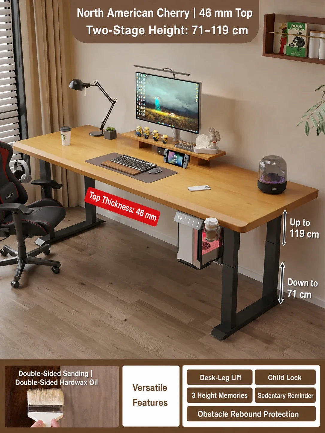 north american cherry 46 mm standing desk desktop option