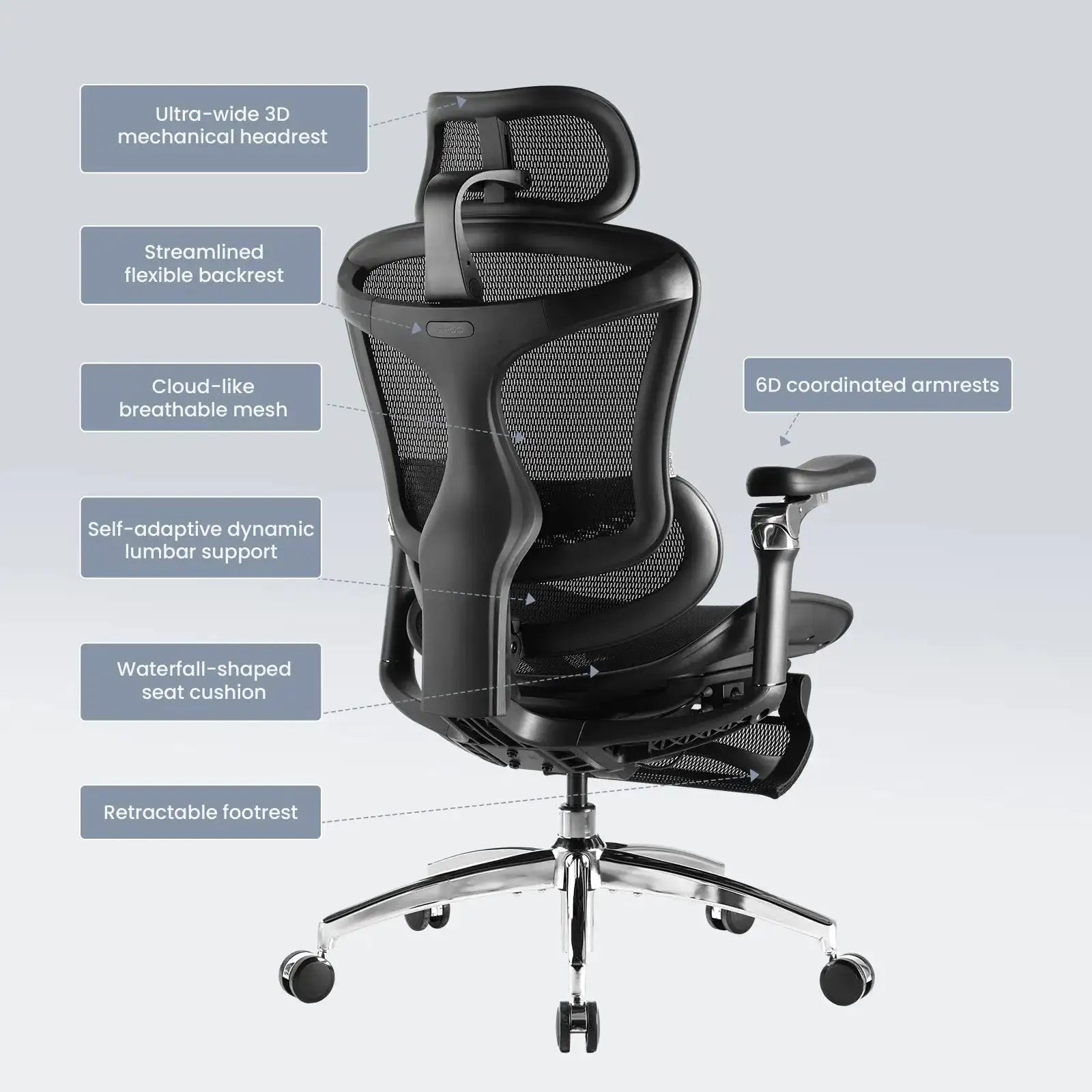 Comfortable black mesh desk chair optimized for long hours of sitting in a home office setup.