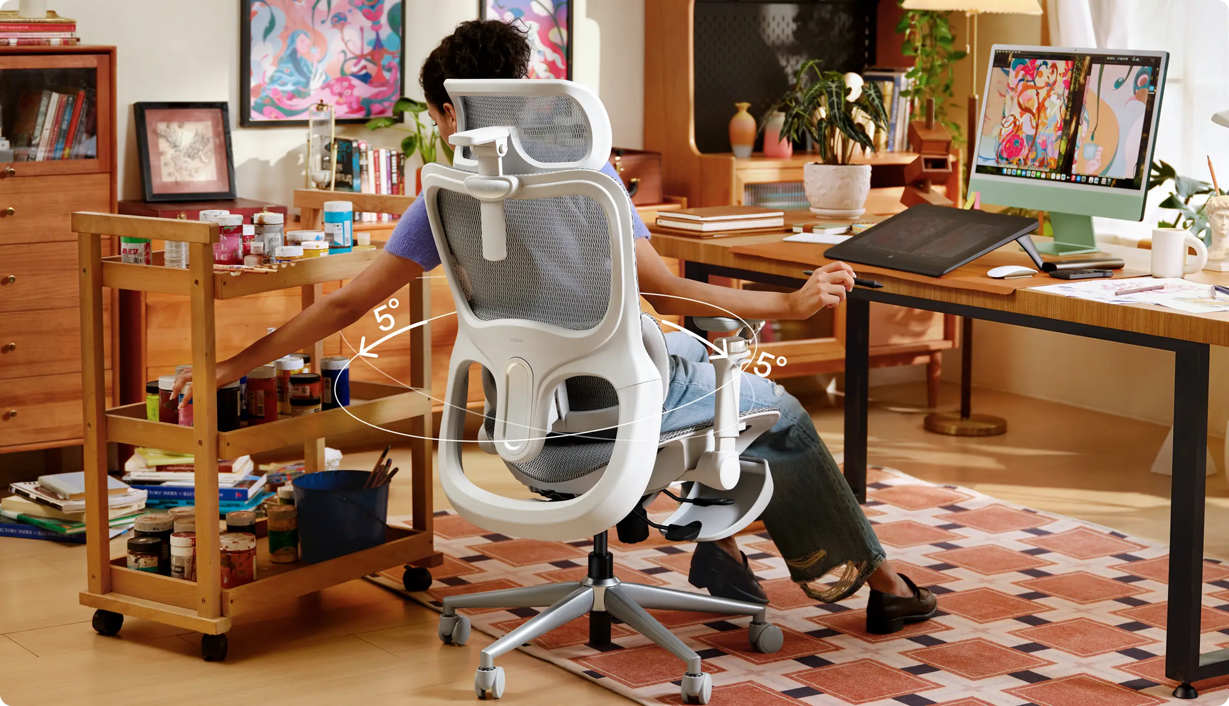 "Freedom to move, power to create. Our ergonomic office chair and support crew have got your back."