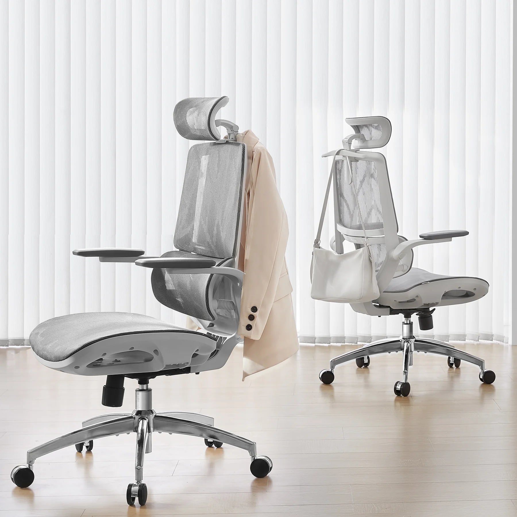 Ergonomic Office Chair - Space Saving Mesh Desk Chair with Flip-up Arms & Lumbar Support for Back Pain Relief, Comfortable Computer Chair for Long Hours