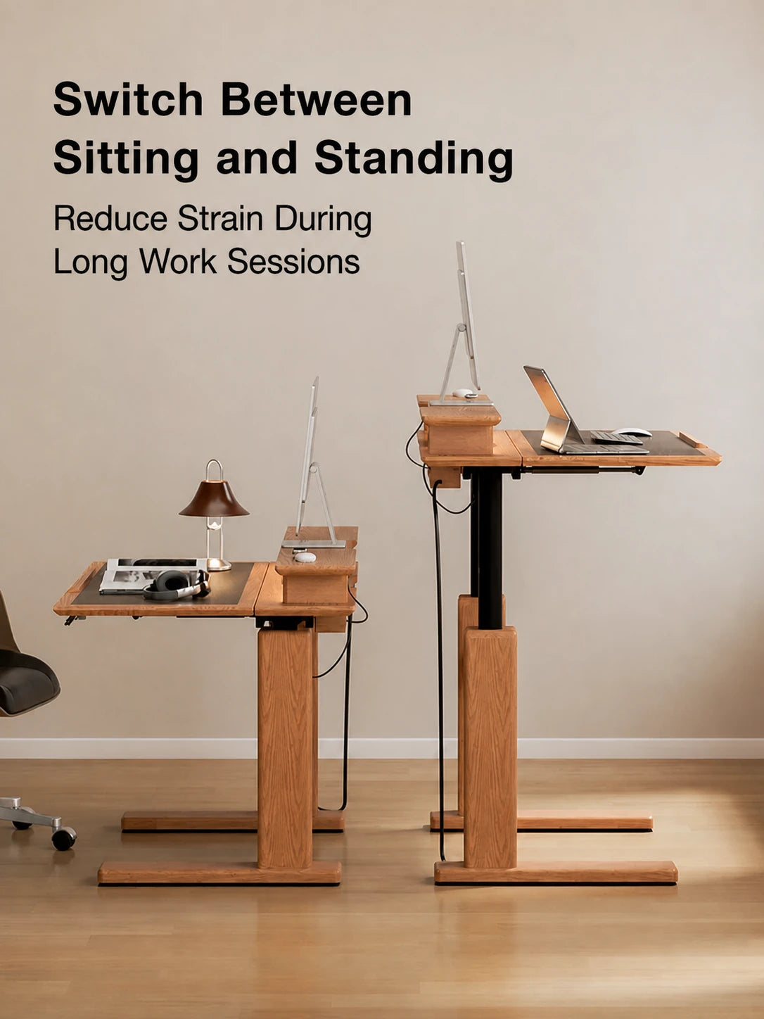 compact electric standing desk for a small home office