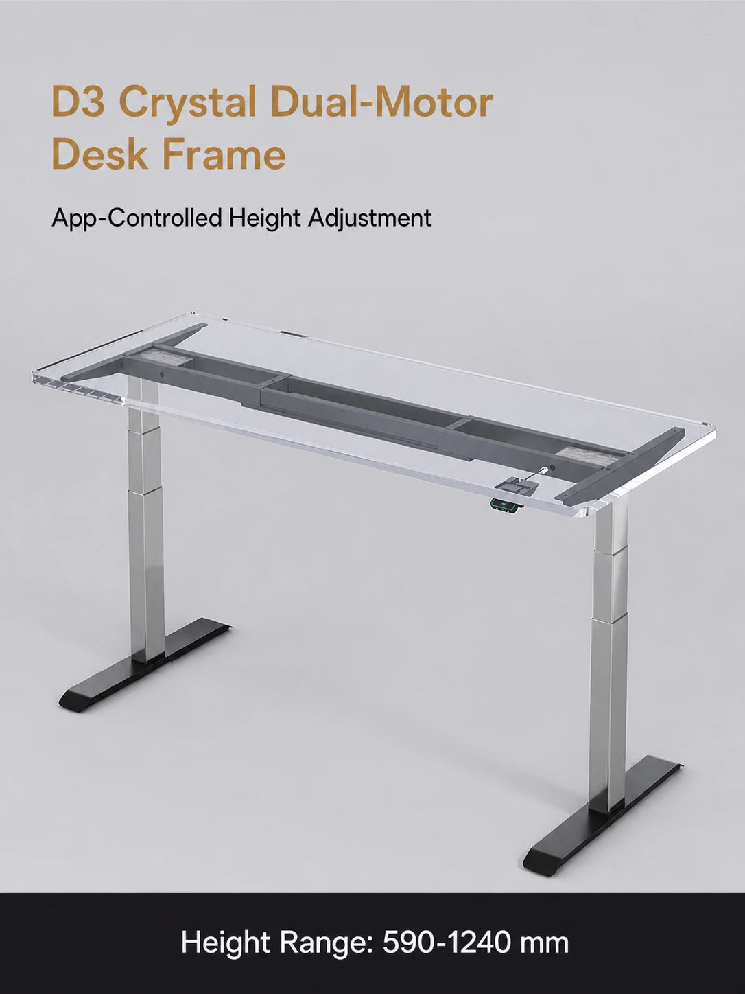 crystal silver D3 dual-motor height adjustable standing desk frame