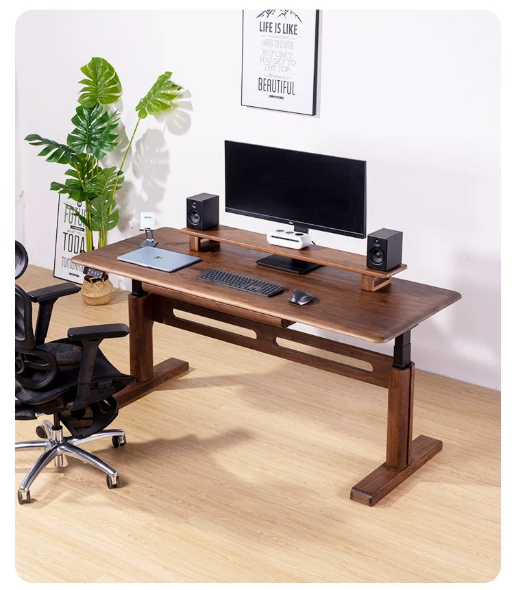 Premium Solid Walnut Wood-Wrapped Dual-Motor Standing Desk lifestyle angle