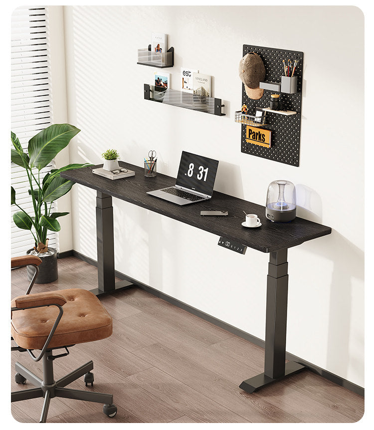 Narrow Solid Wood Dual-Motor Standing Desk black frame lifestyle view