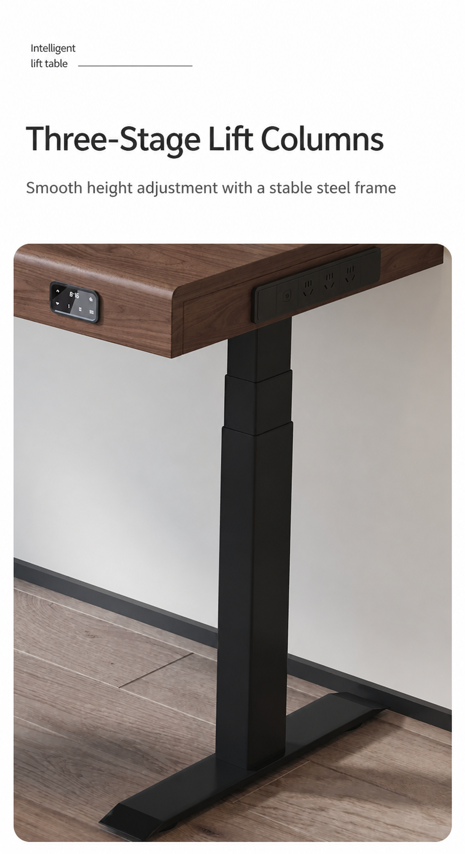 Solid Wood Dual-Motor Standing Desk with Drawers and Side Power three-stage lift column