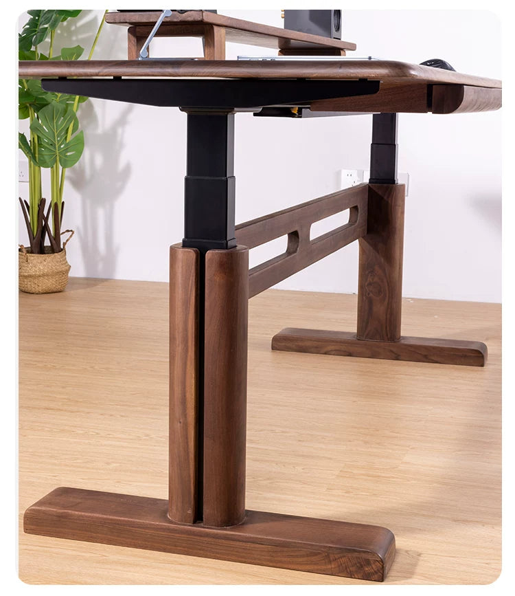 Premium Solid Walnut Wood-Wrapped Dual-Motor Standing Desk walnut-clad three-stage lift column