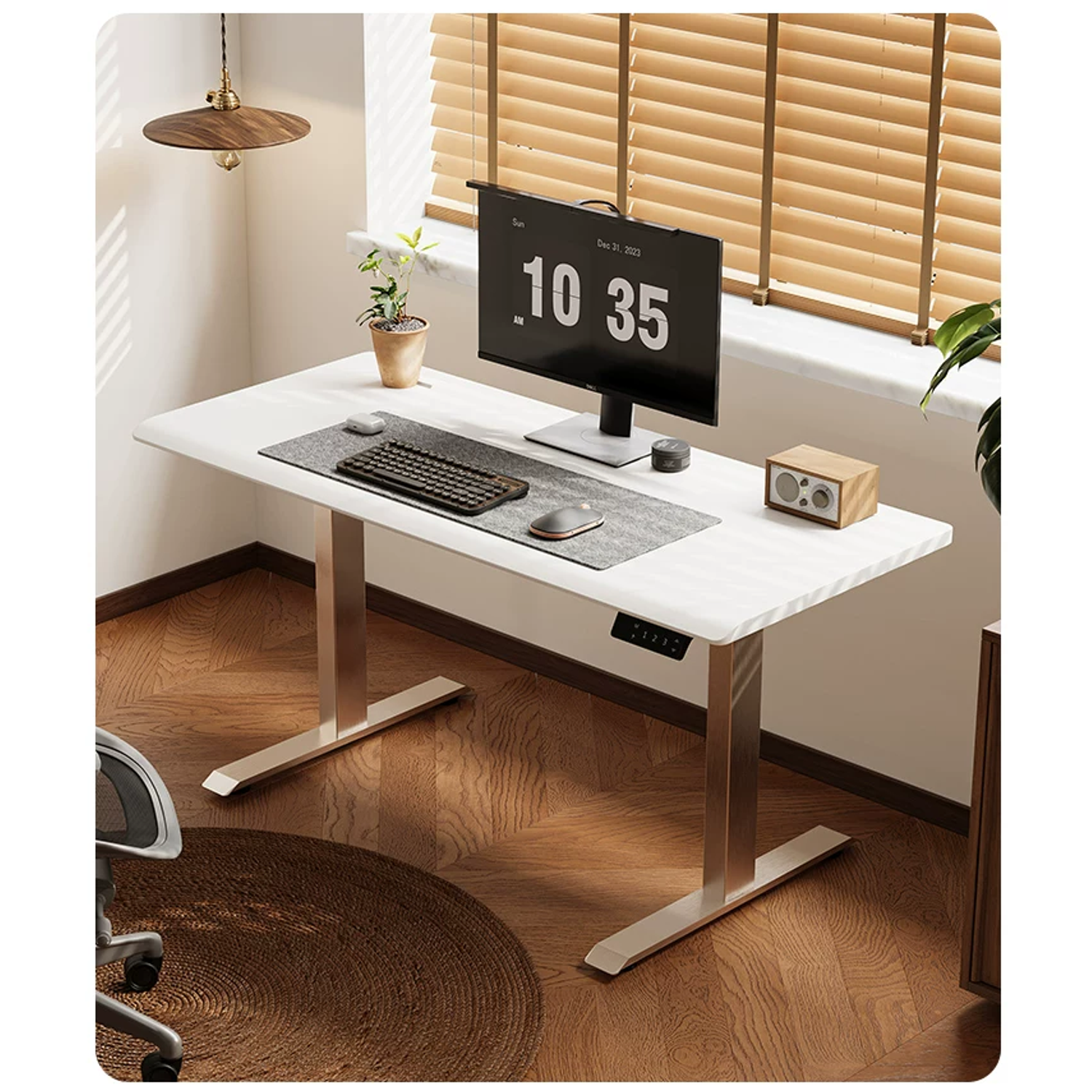 ENF-Grade Dual-Motor Electric Standing Desk white and electroplated product display