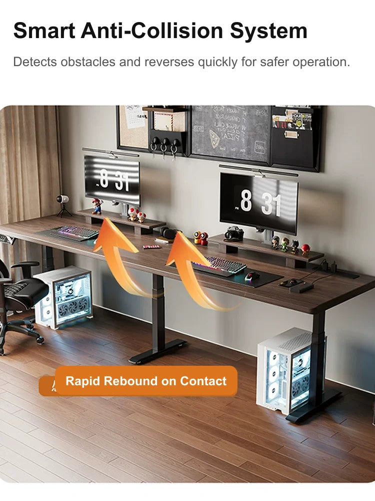 two person electric standing desk with smart anti-collision system