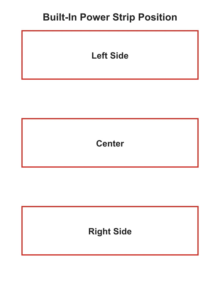 built-in power strip position options for a two person standing desk