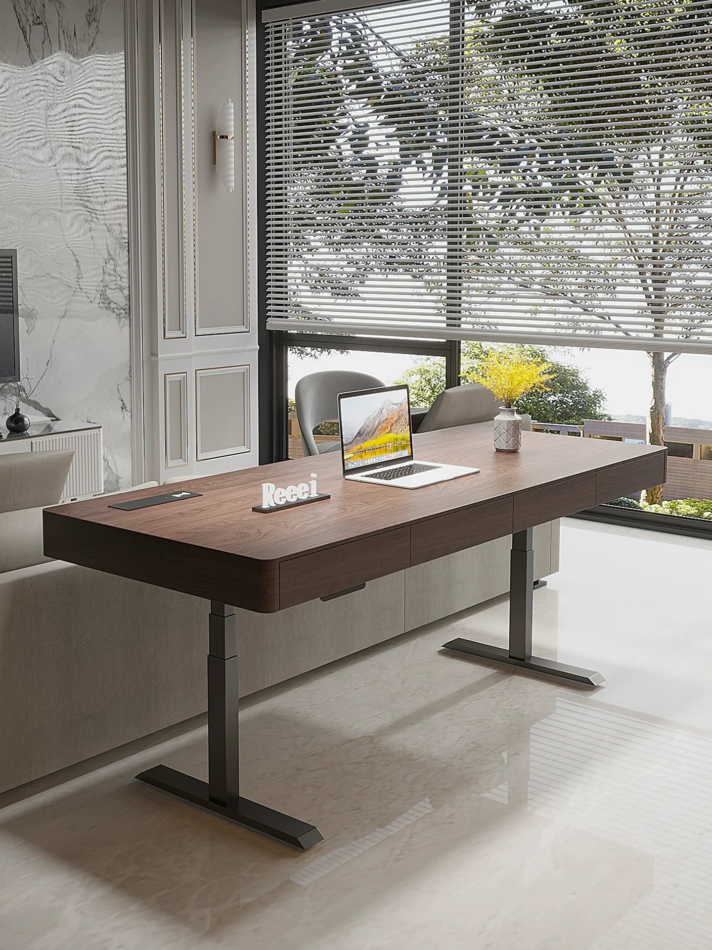 dual motor walnut sit stand desk