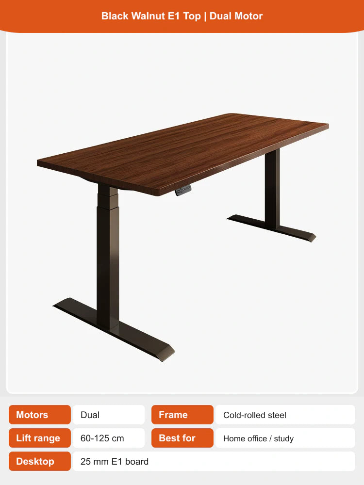 black walnut e1 top | dual motor electric standing desk configuration