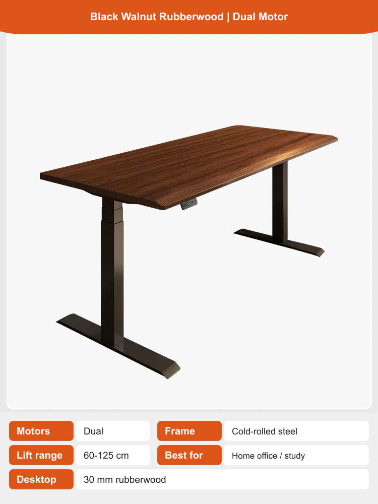 black walnut rubberwood | dual motor electric standing desk configuration