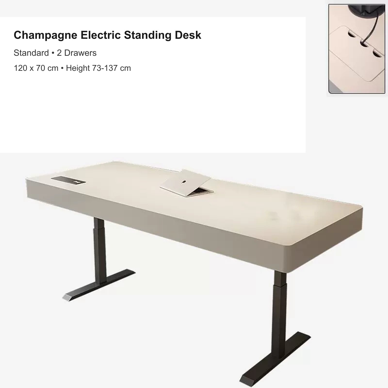 champagne electric standing desk with 2 drawers, standard, 120 x 70 cm