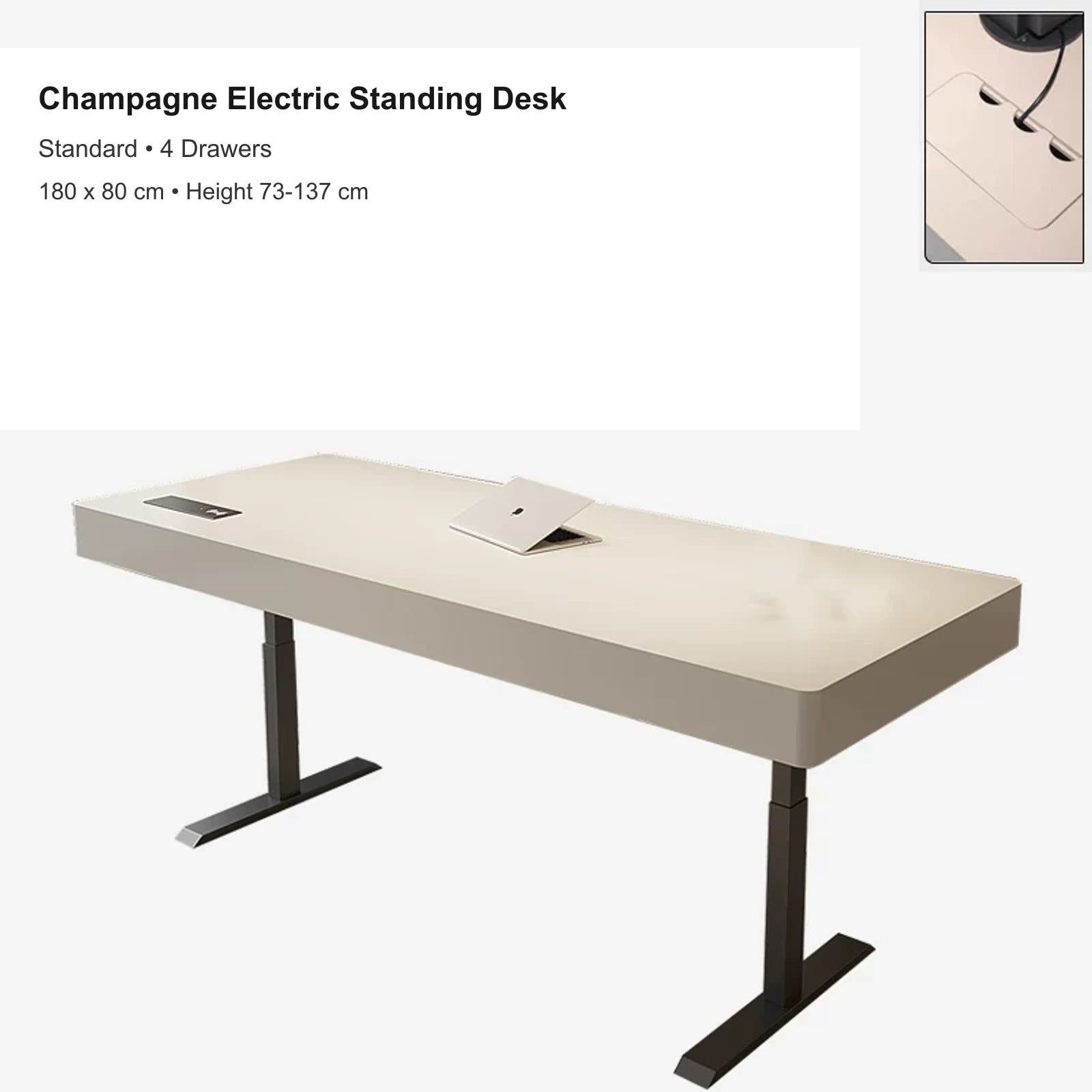 champagne electric standing desk with 4 drawers, standard, 180 x 80 cm