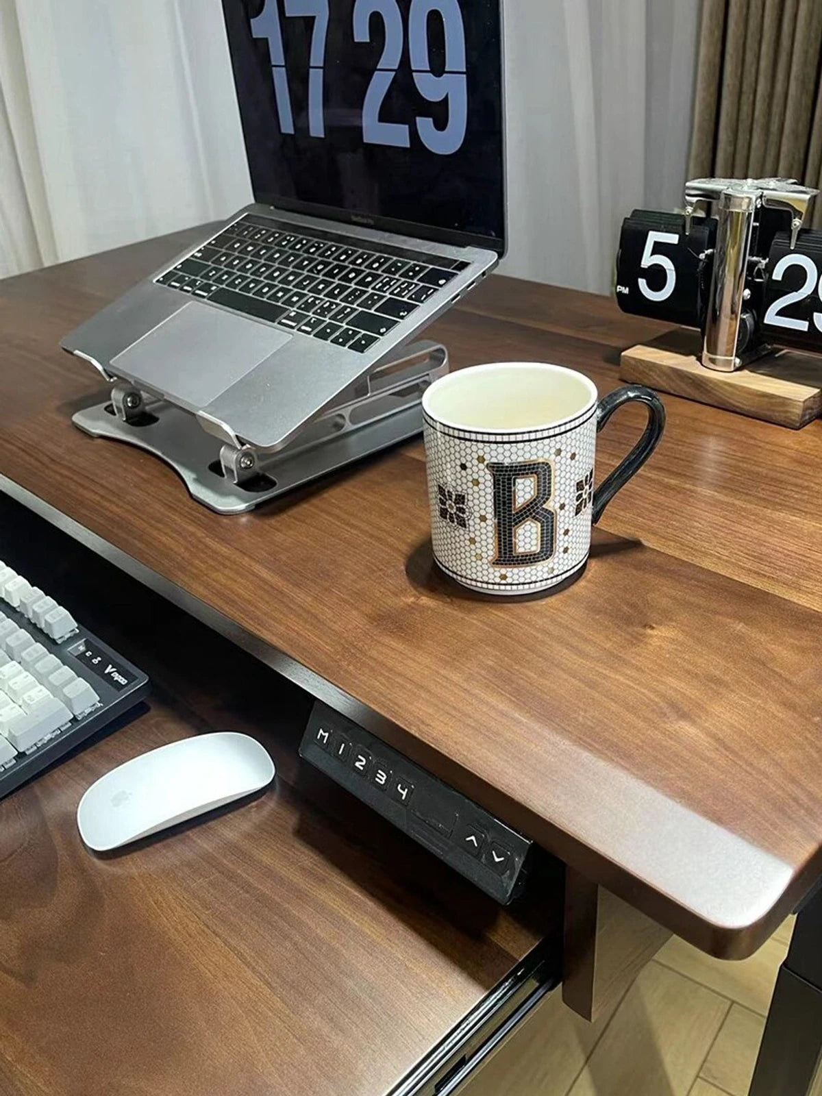Electric standing desk controller and pull-out keyboard tray